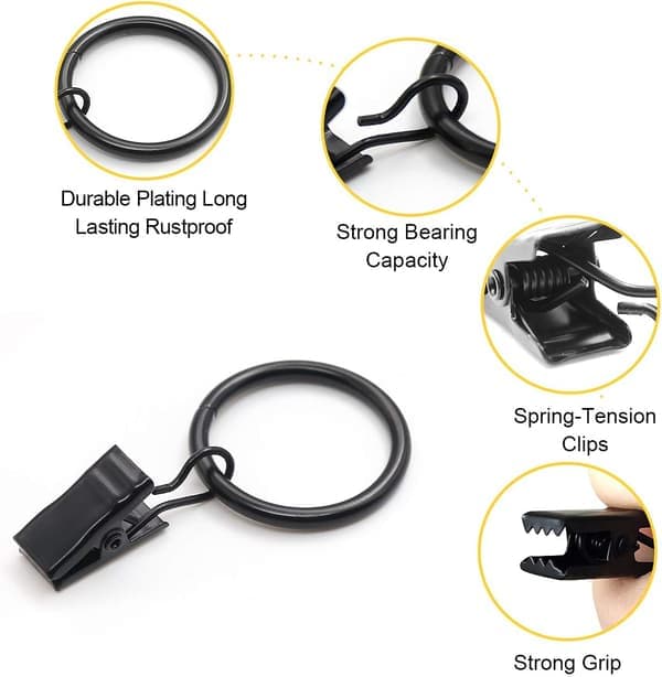 30-pak sorte gardinringe med clips - 25 mm små metalgardinringe, runde med clips
