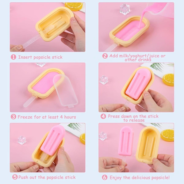 12 Glasforme Silikone Ispindeforme Kageforme Silikoneform med Silikonelåg og 12 Ispindepinde til DIY Dessert og Ispinde