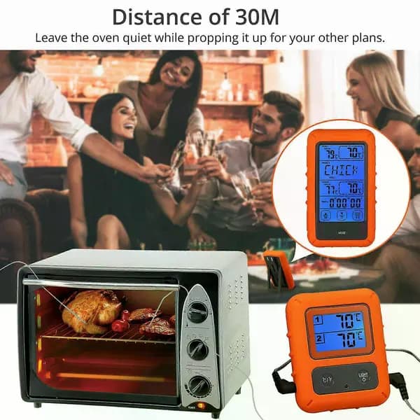 Digital trådlös köttermometer med 2 sändare för ugn, grill och BBQ