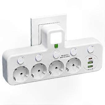 4-veis EU-stikkontakt med USB Type-C-porter for elektroniske ladere