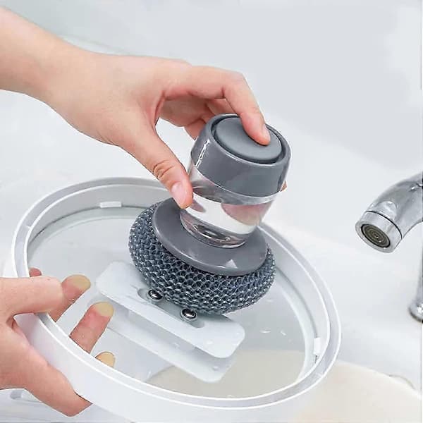 Miljövänlig köksborste med inbyggd tvåldispenser för effektiv diskning