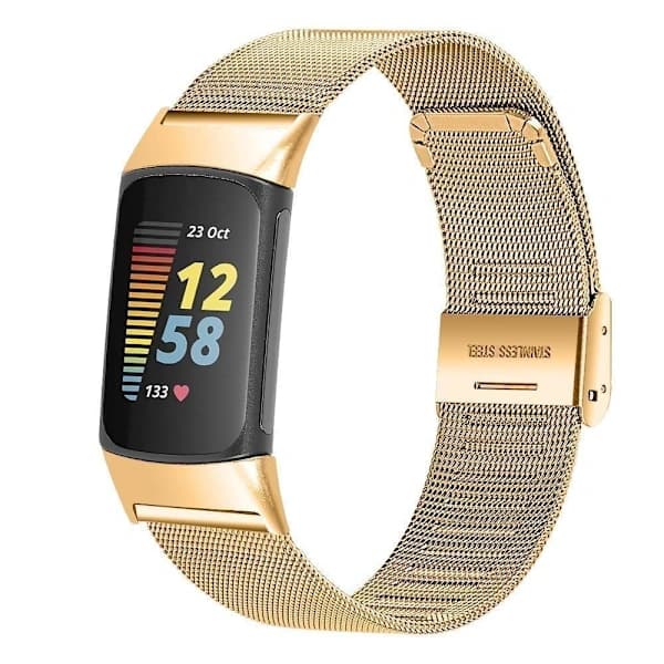 Fitbit Charge 6 5 Milanese Loop rustfritt stålarmbånd med gull