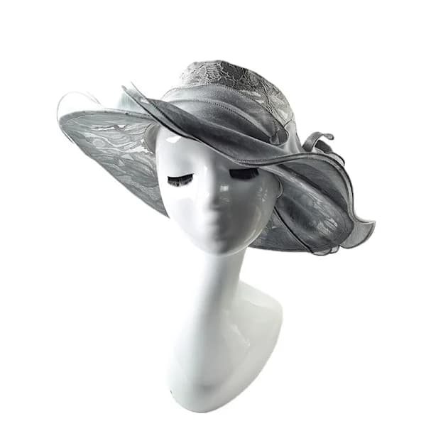 Grå dambröllopshatt elegant spets solhatt strandresor sommar