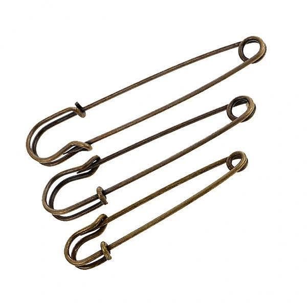 7x3 stk. Sikkerhedsnåle i rustfrit stål, kraftige, til tæpper, nederdele, bronze, 3 stk.