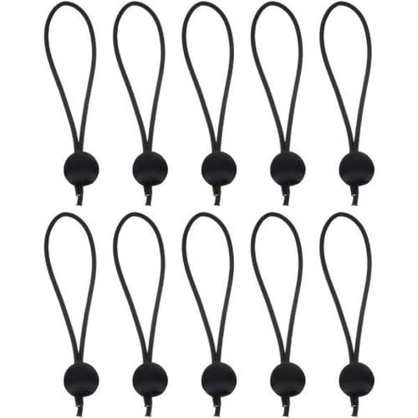 10-pack - Presenningsfäste / Gummisnodd med kula Svart