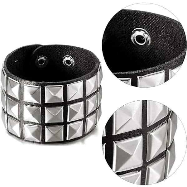 3 st 80-tals läder nitade punkarmband nitarmband för mig, A