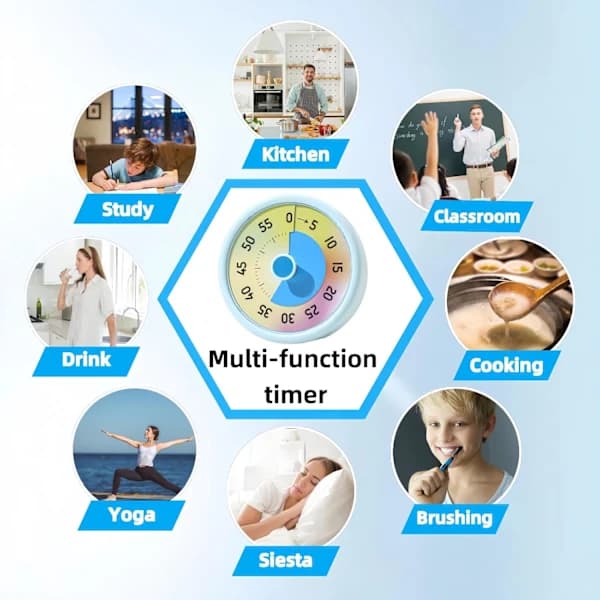 Visuell timer för barn, 60-minuters nedräkningstimer för klassrum, kontor, kök, Pomodoro-timer, kökstimers för matlagning, tidshantering med S