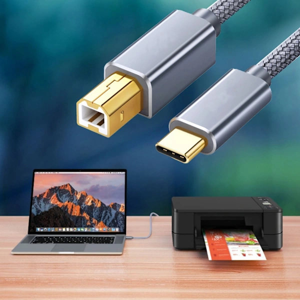 Fleksibelt USB B til USB C printerkabel USB C printerkabel 50/100/150/200/300cm 2m