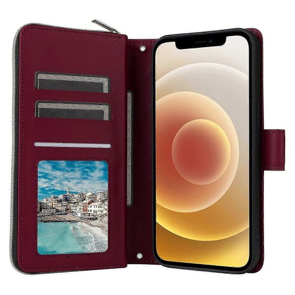 För iPhone 12 mini Dragkedjeplånboksfodral Rhombus Läder Handväska Telefonfodral