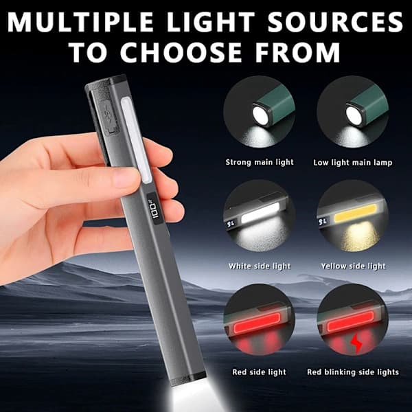 Oppladbar Penlight LED Penn Lommelykt Grå