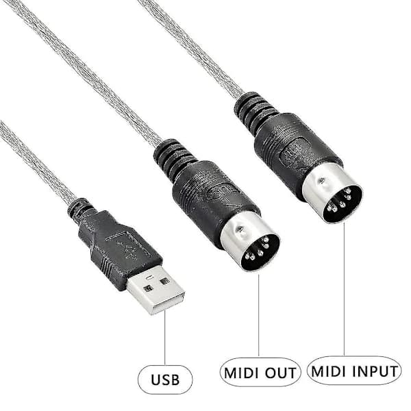 USB MIDI-kabeladapter, USB Type A han til MIDI DIN 5-benet ind/ud-kabelgrænseflade med LED-indikator