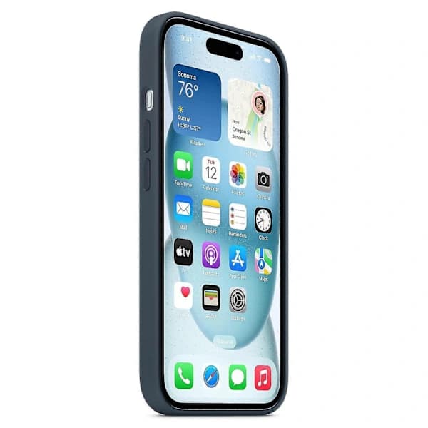 iPhone 15 cover, MagSafe-kompatibelt, ridsefast silikonemateriale - Rød/Mørkeblå_AF Mørkeblå iPhone 15