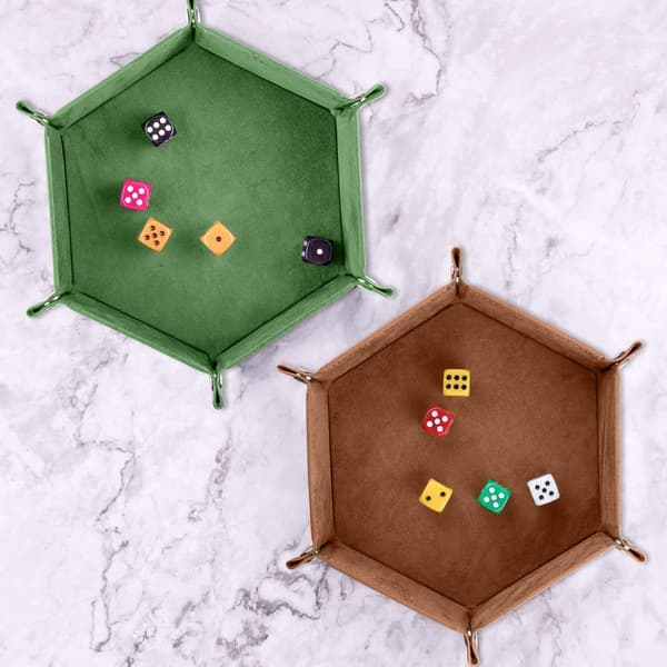 terningbrett sekskantet terningbrett sammenleggbart brett i PU-skinnfløyelholder for RPG DND og andre brettspill (grønn, kamel)