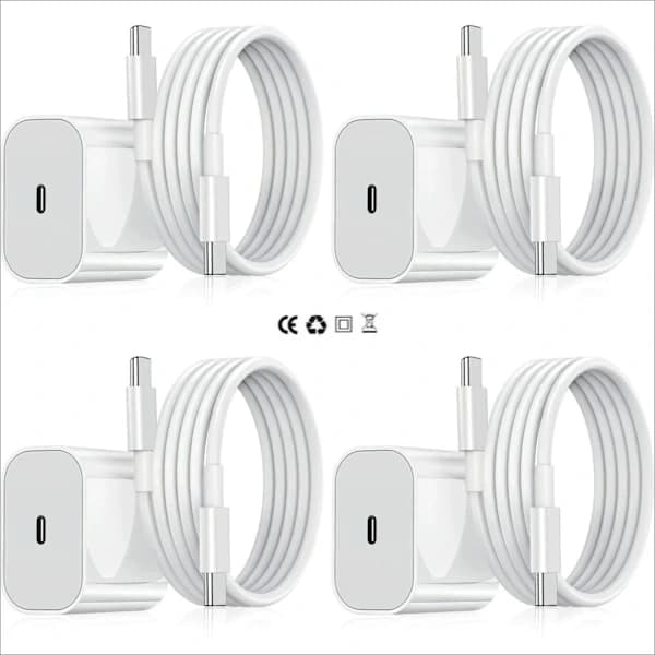 4-pak iPhone-oplader - Hurtigoplader - Adapter + 2-meter kabel 20W USB-C Hvid iPhone (NT) 4-pak USB-C