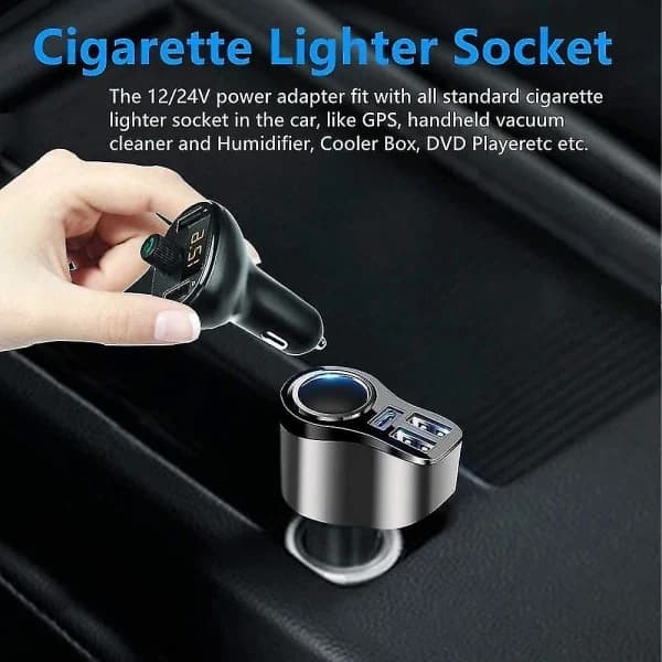 4-i-1 USB-C Biloplader 36W USB Cigarettænderstik