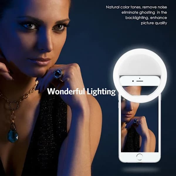 Clip-On Selfie-lampe til Smartphone LED Ring Light hvid hvid