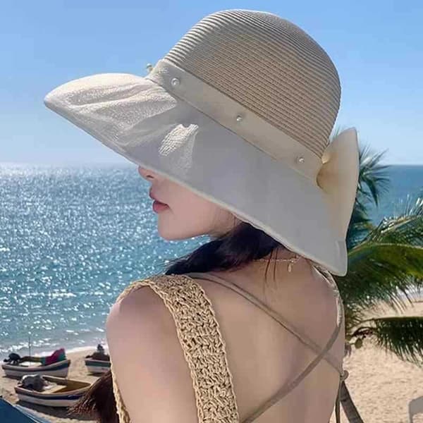 Dame solhatt, sommer strand reise solhatt med nettingbue.