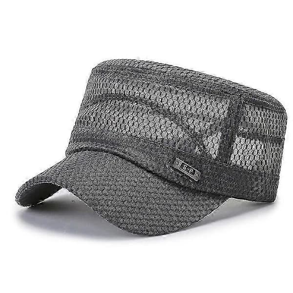 Justerbar pustende full mesh flat cap strand solhatt utendørs solhatt (mørkegrå)