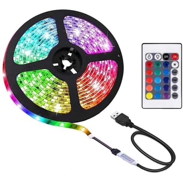 LED-stripe, 1 meter, RGB med fjernkontroll, USB