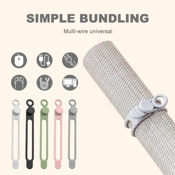 Generisk kabelorganisator, 30-pak genanvendelige silikone elastiske kabelbindere, sort, hvid, grå, pink, matcha