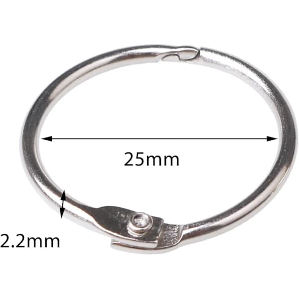 20 stk. bogringe i metal, løsbladbindere bogringe 25 mm indvendig diameter nøgleringe (sølv)