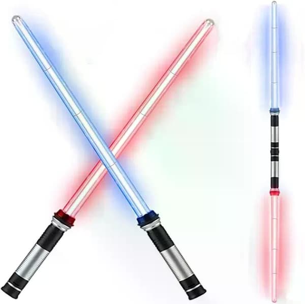 Lysande svärd 2-pack infällbart hopfällbart lasersvärd 2-i-1 LED + ljudeffekt (rörelsesensor) dubbelsidigt lysande svärd