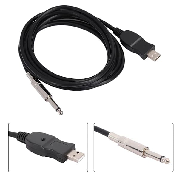 Bærbar Guitar USB Audio Kabel Computer Ledning Link Forbindelse Instrument Adapter Sort 300cm