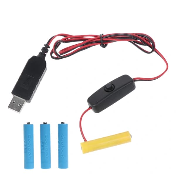 Universal 6V AAA USB-strømstik batteriadapter erstatter 4 stk. AAA-batterier til LED-lys elektronisk legetøj med afbryder 2m