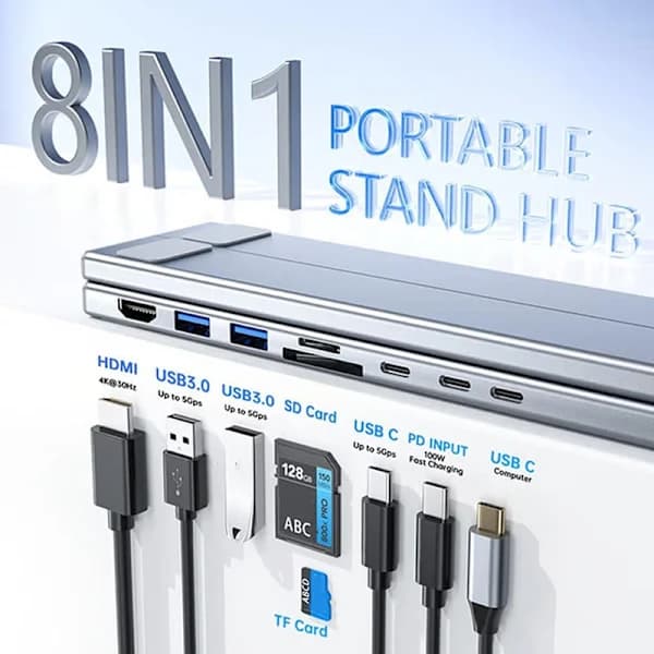 8-i-1 USB-C Laptop Stand med Dockingstation Universal USB C A3