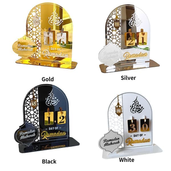 Akryl Ramadan-kalender, Ramadan-dekorasjon, Ramadan-kalender 2024 for Ramadan Eid Mubarak-dekorasjoner (hvit)