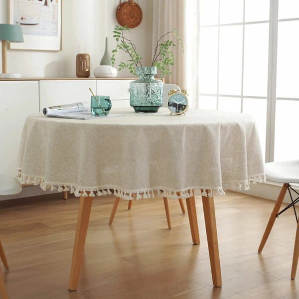 Rund duk 120 cm Lin & Bomull Vaskbar Anti-flekk duk med