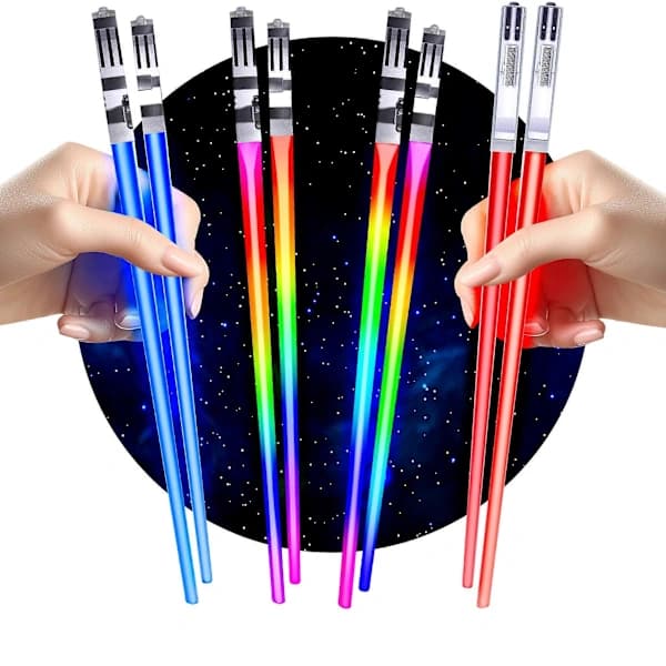 Lysende spisepinner, sett med 4 par - LED-glødende sushispinner med 8 fargemoduser - Gjenbrukbart Sci-Fi-design