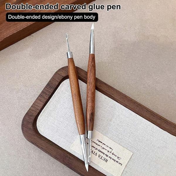 Neglekunstpenn i tre med dobbel ende, neglekunsttilbehør i silikon, utskjæring