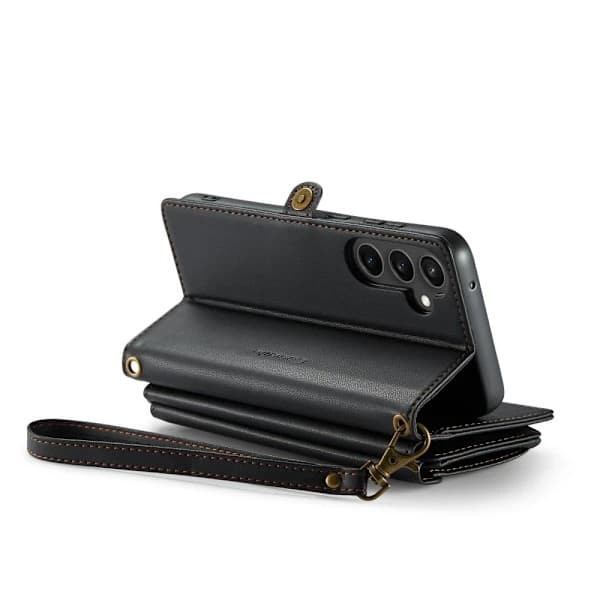 Samsung Galaxy S23 FE Pung Etui, Multifunktionel Lynlås Læder Etui Sort