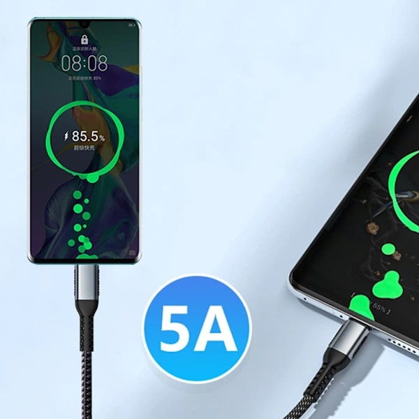 Hurtigladekabel 100W USB C til USB C Datakabel 480Mbps Dataoverføring 2m