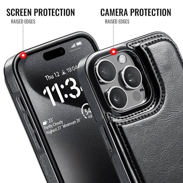 För iPhone 16 15 Pro Max Plus PU-läderfodral Stativ Kortfack, Dubbel magnetisk stängning och hållbart stötsäkert skydd iPhone16Pro