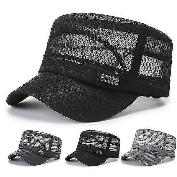 Justerbar pustende full mesh flat cap strand solhatt utendørs solhatt (mørkegrå)
