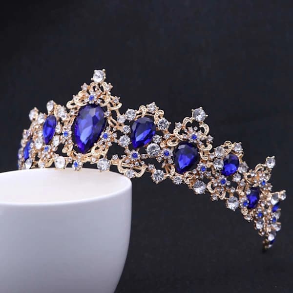 Royal Krystal Tiara Blå Rhinestone Dronning Krone Prinsesse Pandebånd