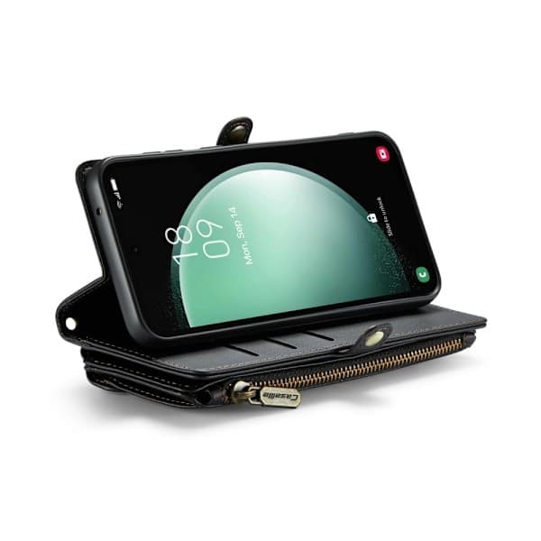 Samsung Galaxy S23 FE Pung Etui, Multifunktionel Lynlås Læder Etui Sort