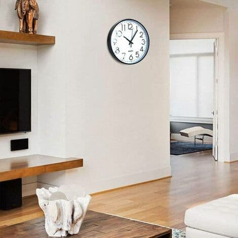Tyst väggklocka, modern stil, stor svart urtavla
