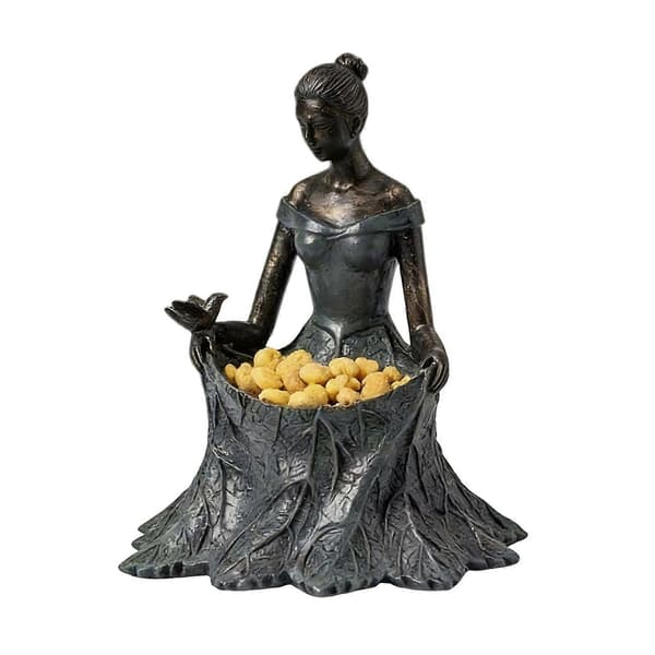 Bladfe-fuglefoderbræt – Harpiks-gudindestatuette – Udendørs fuglefrøholder til haven