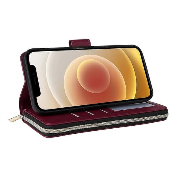 För iPhone 12 mini Dragkedjeplånboksfodral Rhombus Läder Handväska Telefonfodral