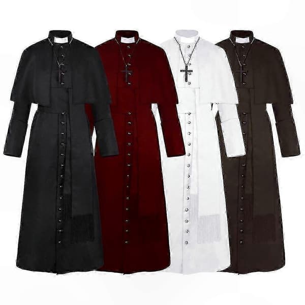 Medeltida prästdräkt för Halloween, enfärgad pastor-cosplay-outfit