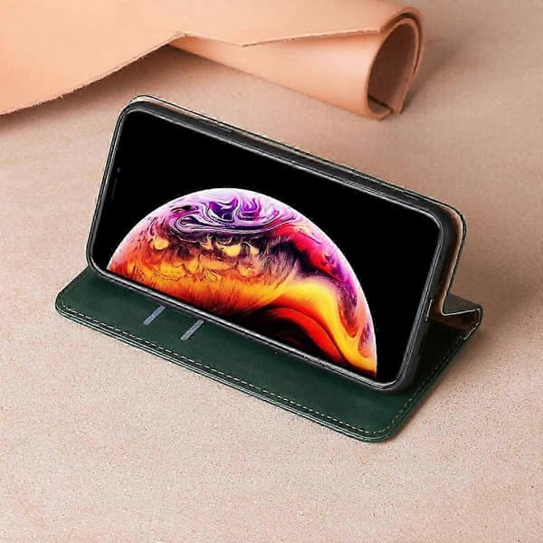 Fodral i äkta läder med plånbok, magnetiskt stöd, RFID-blockerande kortplatser, stötsäkert skal kompatibelt med iPhone 14 Pro Max