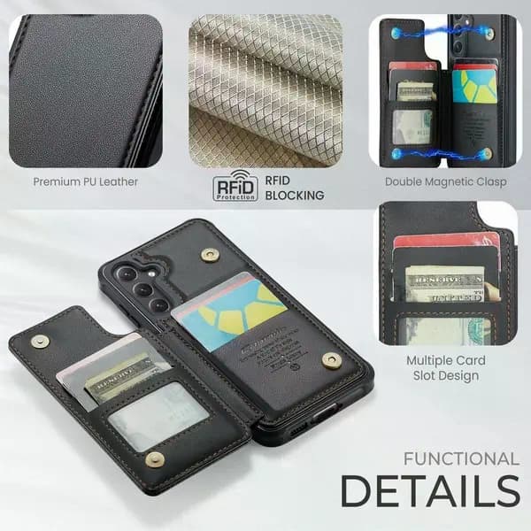 (Til Samsung Galaxy S24) PU-læder pung-etui med RFID-beskyttelse og kortholder lilla