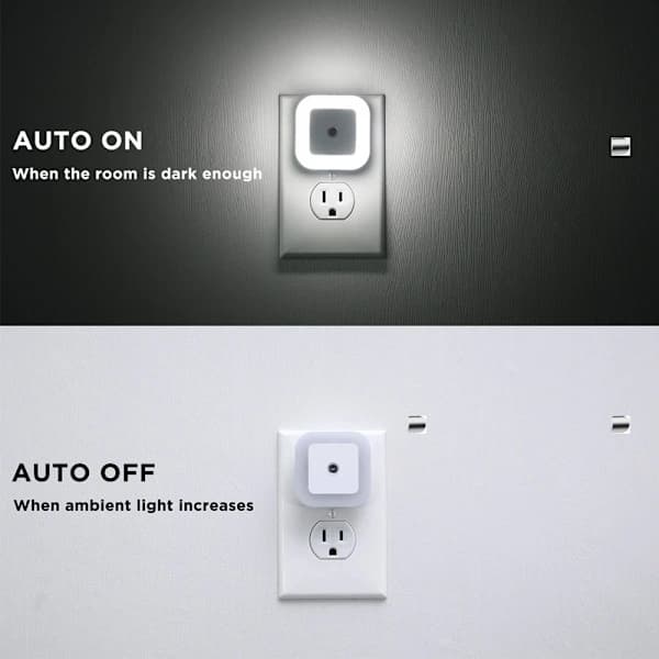 6-pack LED-nattlampa med skymningssensor för hall, trappor, badrum, kök, sovrum, barnkammare, barnrum, dagsljusvit