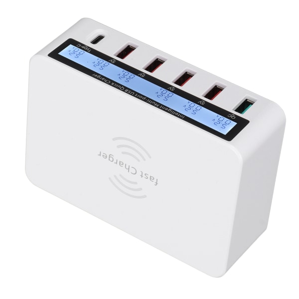 USB Phone Charging Station Block 40W 6 Port QC 3.0 Charging Hub Trådlös laddningsbas med LCD Dispaly 100?240V