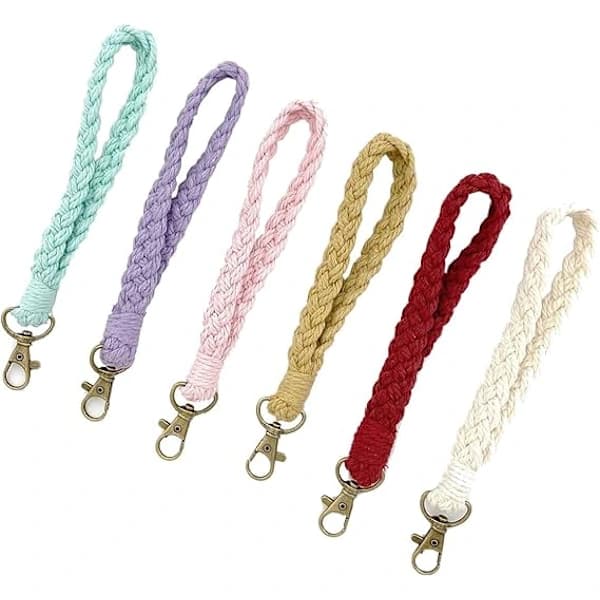 6 stk. blød macrame nøglering armbånd håndlavet armbånd nøgleringholder rustik stil håndledsrem til kvinder