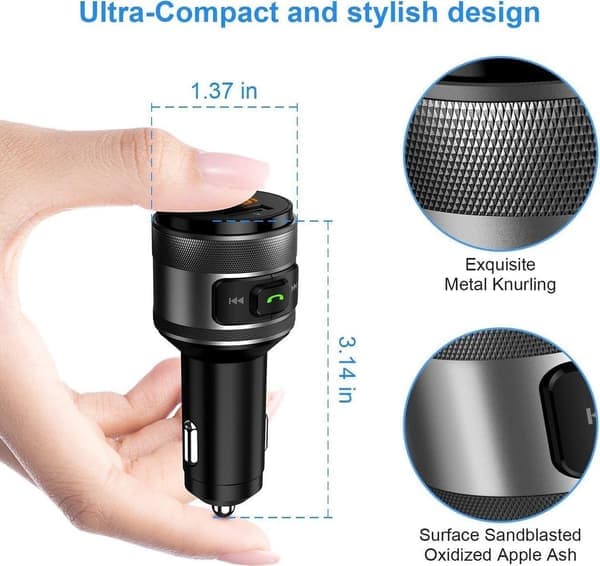 Bluetooth FM-sender, bilradioadapter med 2 USB-ladere og USB-minnepenn, mikrofon, håndfrie samtaler