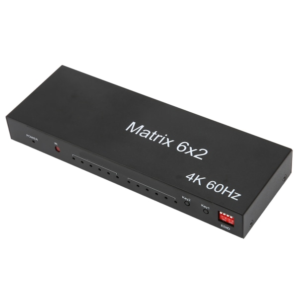 6x2 HD Multimedia Interface Switcher 6 in 2 Out Splitter stöder upp till 4K 60Hz EDID 3D HDCP 2.2 fjärrkontroll 100‑240V